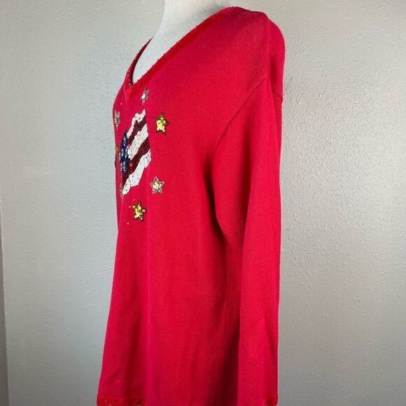 Quacker Factory American Flag V-Neck Sweater Size 1X - Picture 4 of 8